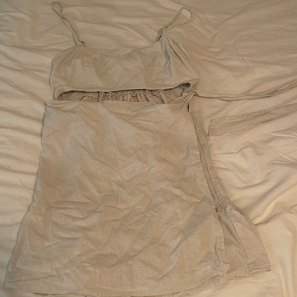 Linen wrap dress cut out in middle